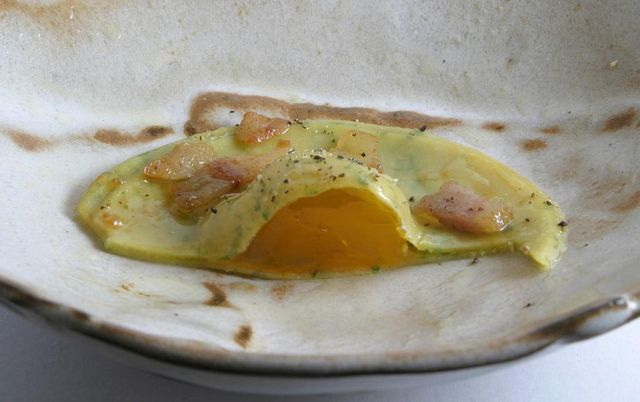 cured egg yolk ravioli