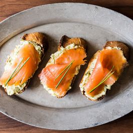 Smoked Salmon on Mustard-Chive and Dill Butter Toasts
