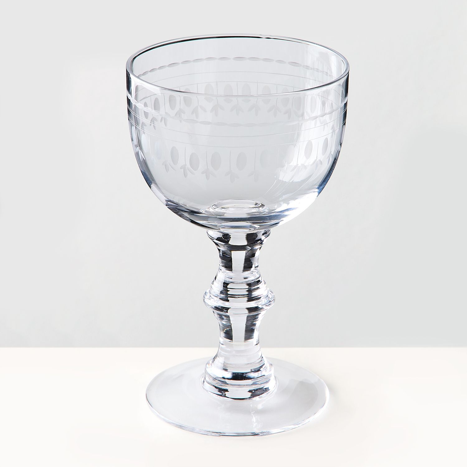 Vintage Crystal Glass Etched Fern Design Small Wine Glasses Set of 4