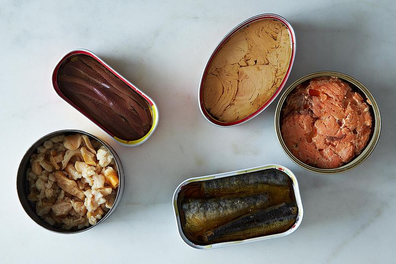 An assortment of canned fish