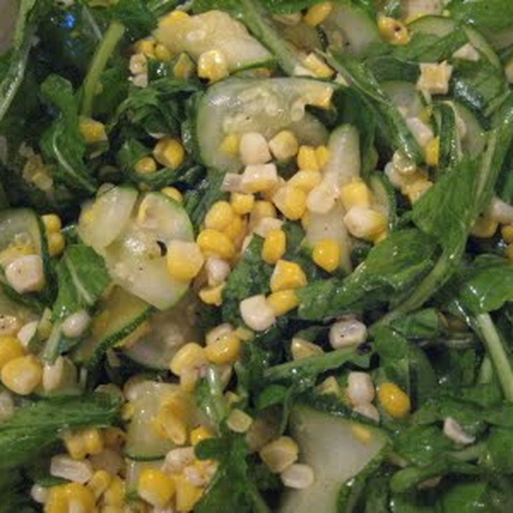 wilted zucchini salad with sweet corn and arugula