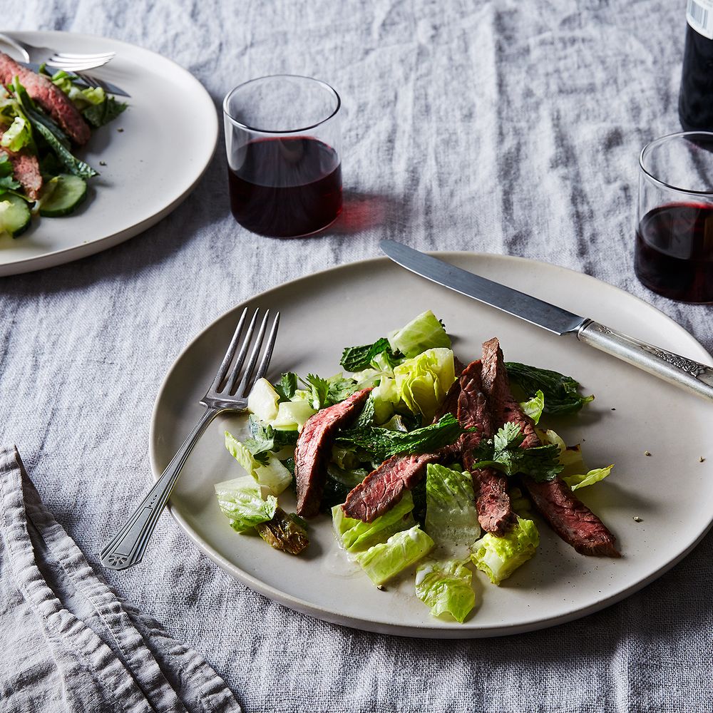 grilled steak and romaine salad with coconut dressing