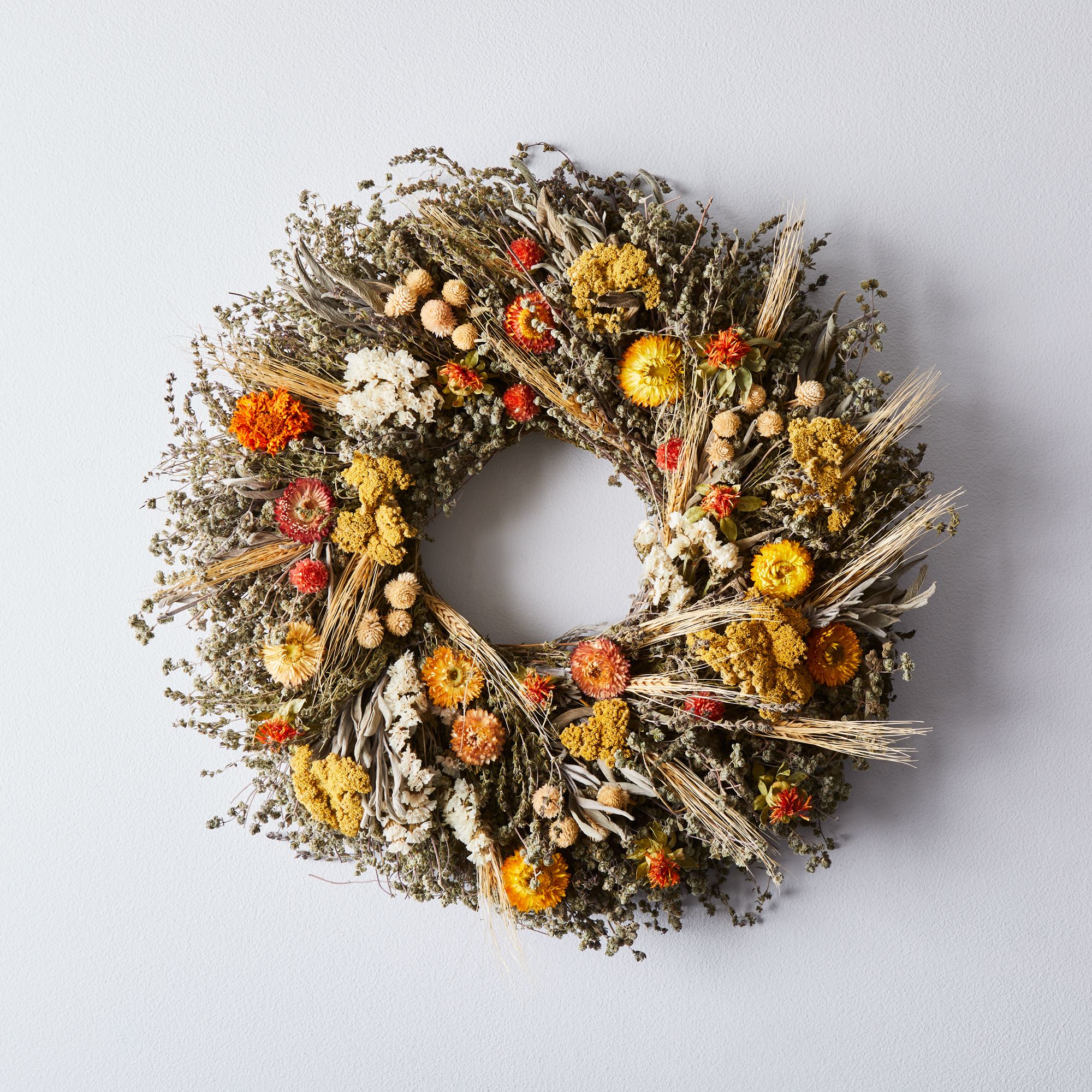 dried mixed marigold wreath