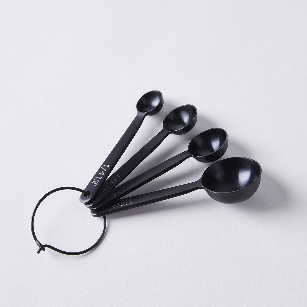 Measuring Spoons Black & White Stripes Farmhouse Set of 4 Nesting Ceramic
