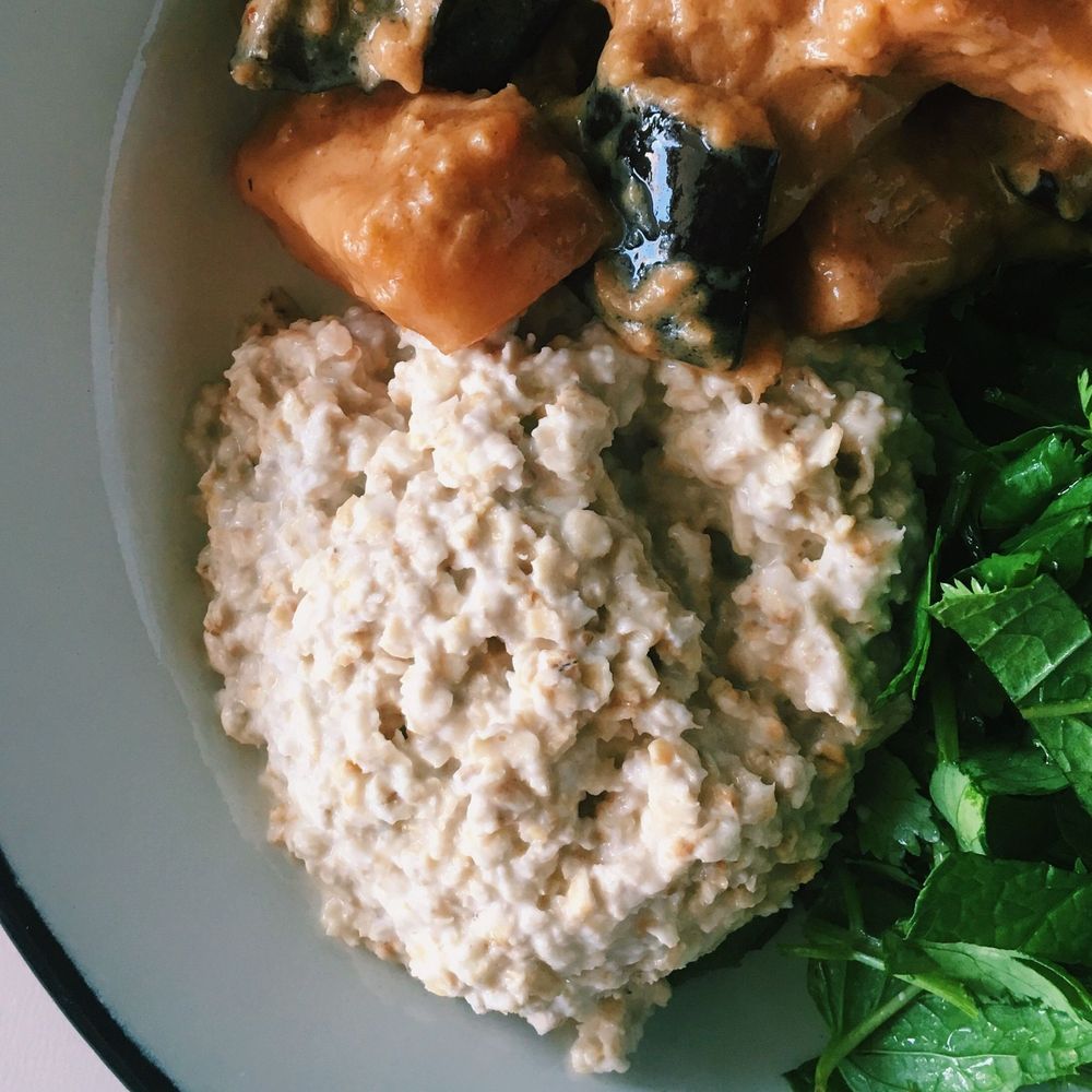 Underrated oats - peanut ginger eggplant and sweet potato with coconut oats