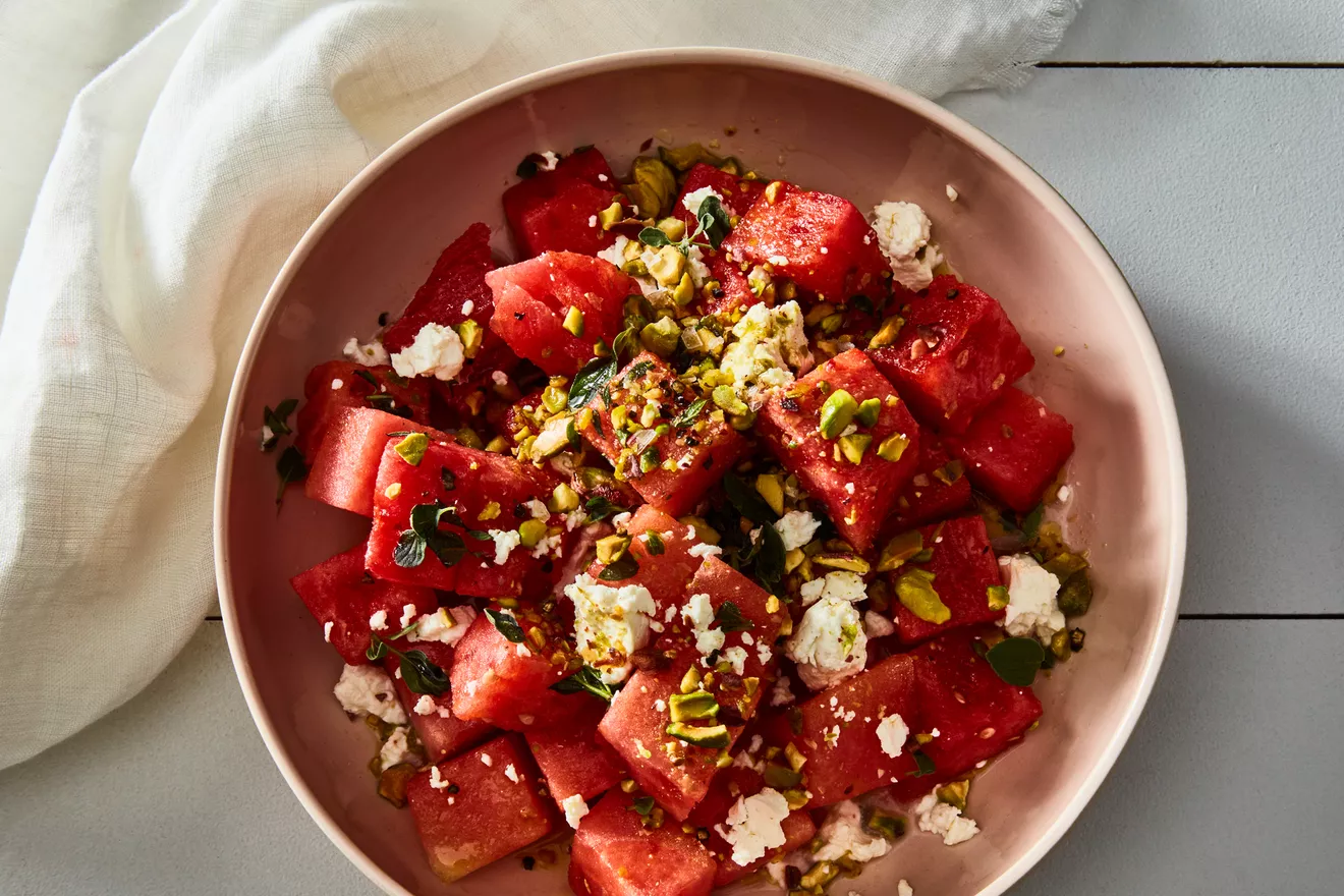 Watermelon & Goat Cheese Salad with a Verbena-Infused Vinaigrette