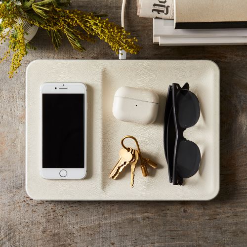 Courant Catch 3 Wireless Charging Accessory Tray, Leather, Ivory or Black on Food52