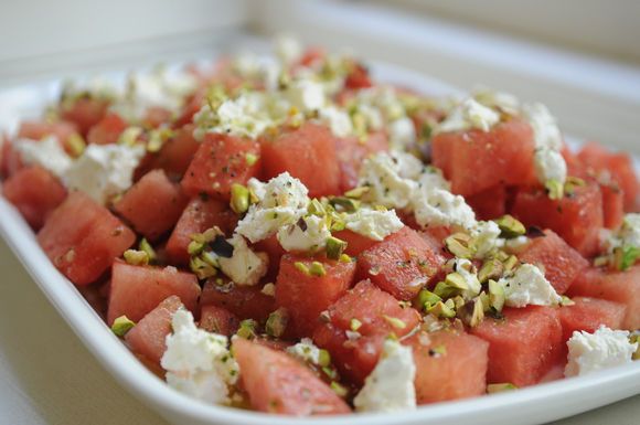 Watermelon and Goat Cheese Salad with a Verbena Infused Vinaigrette