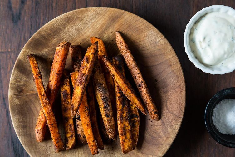 Southern Spiced Sweet Potato Fries with Chili-Cilantro Sour Cream on Food52