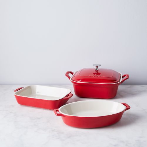 Staub Ceramic - Covered Baking Dishes 9-Inch, Square, Dish, Cherry