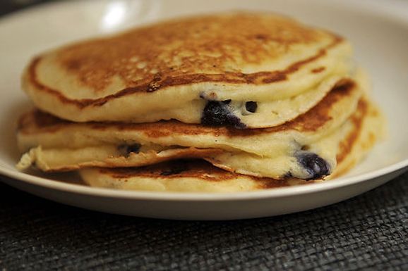 Lemony Cream Cheese Pancakes with Blueberries