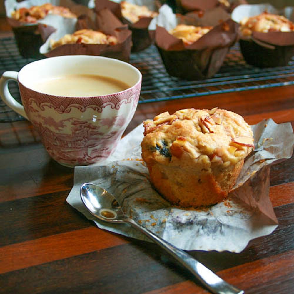 apple, cherry, pear and almond breakfast muffins