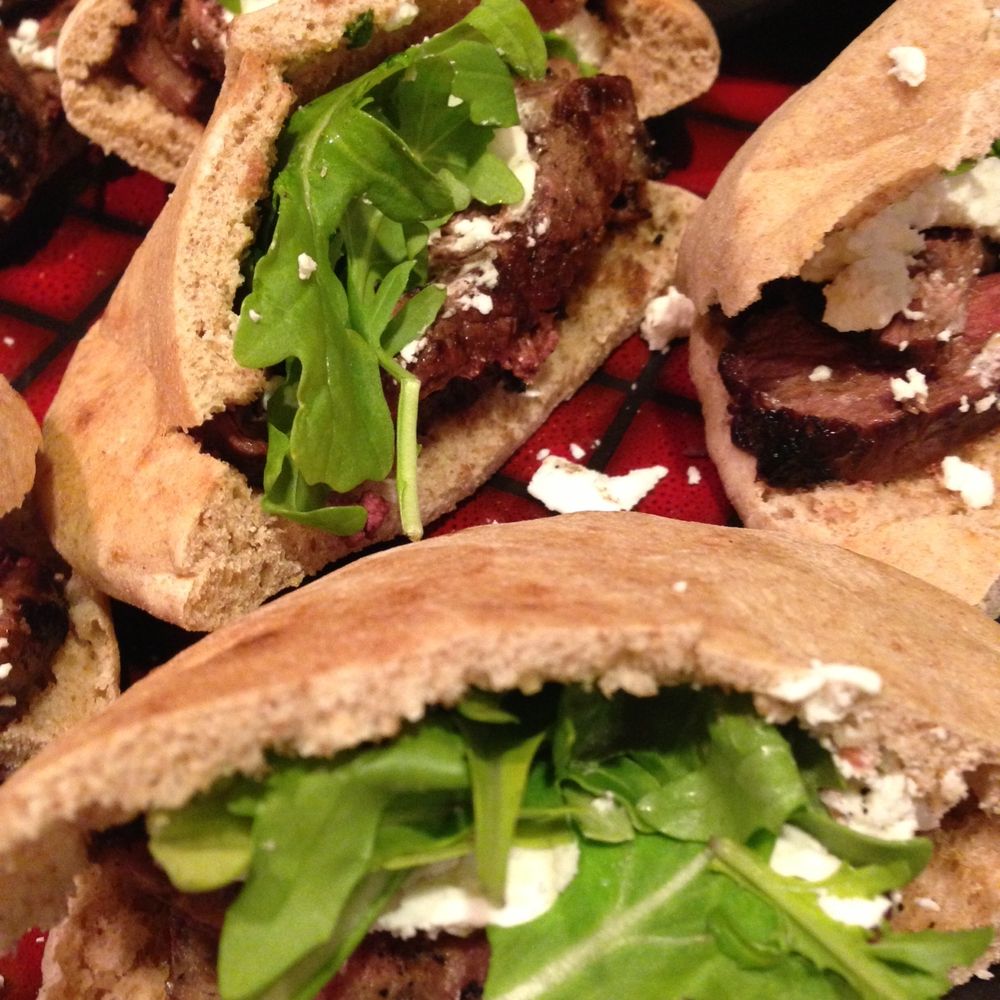 grilled sirloin, goat cheese, and arugula pockets
