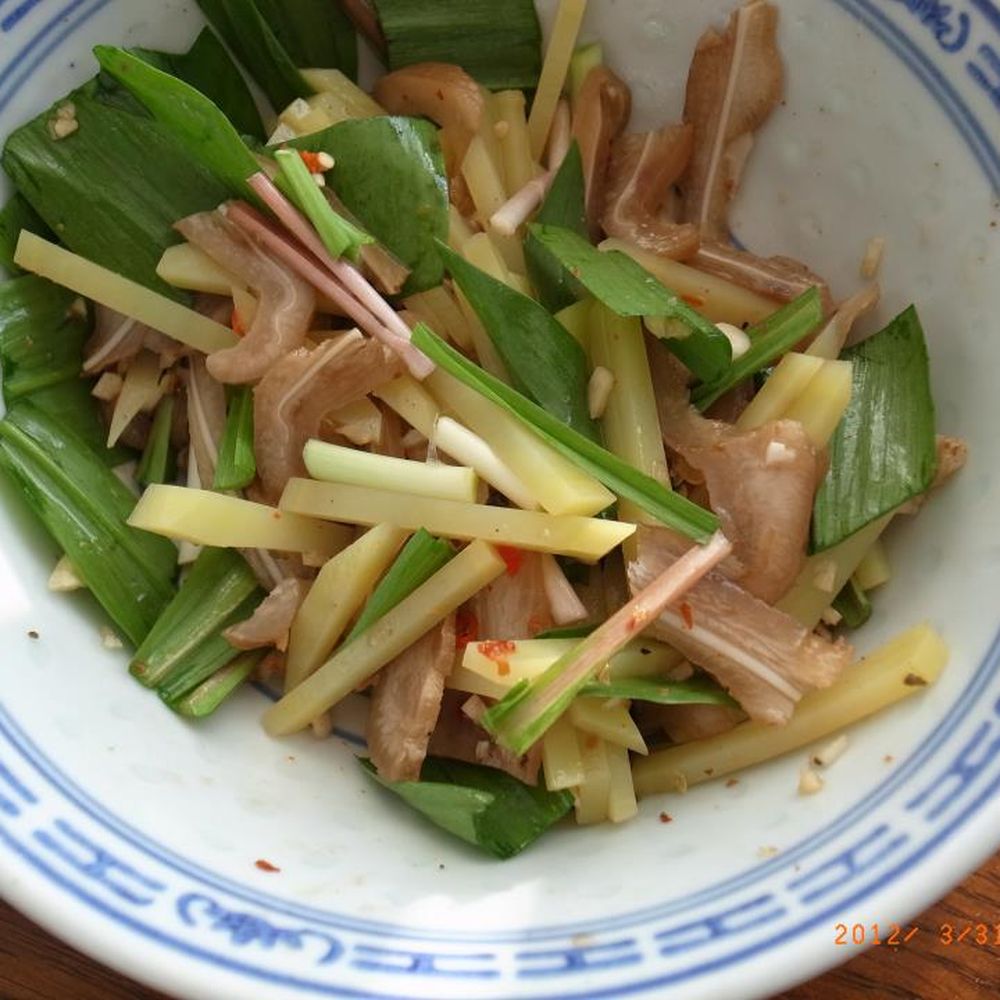 Pig ear and potato salad with ramps