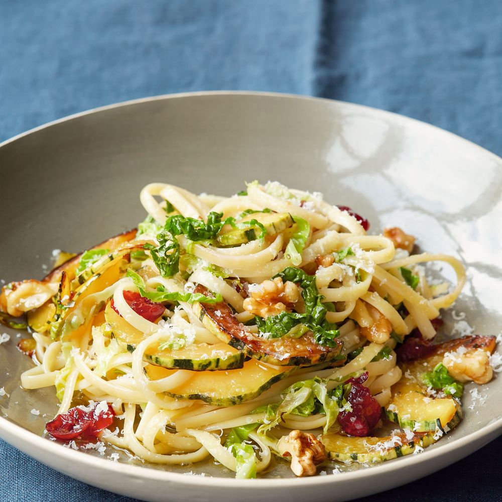 pasta with cabbage, winter squash and walnuts