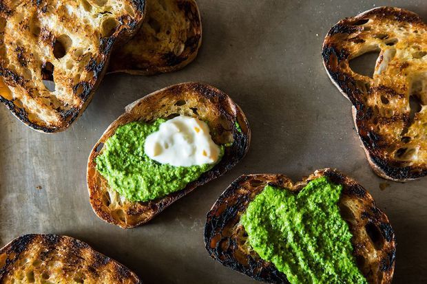 Grilled Bread with Spinach and Thyme Pesto from Food52