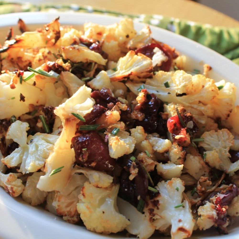 rosemary roasted cauliflower and grapes