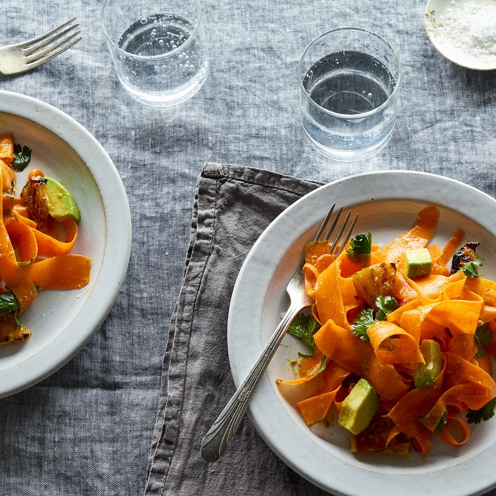 carrot salad with charred pineapple, avocado & cumin-lime dressing