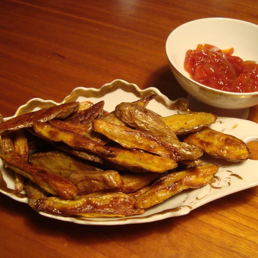 oven baked "fries" with cayenne and truffle oil
