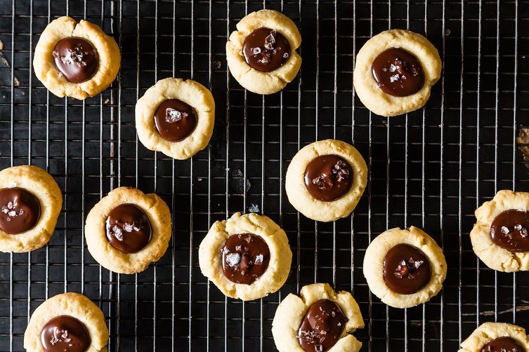 Almond Thumbprint Cookies with Dark Chocolate and Sea Salt