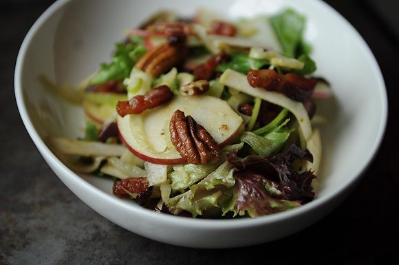 Not-Too-Virtuous Salad with Caramelized Apple Vinaigretter