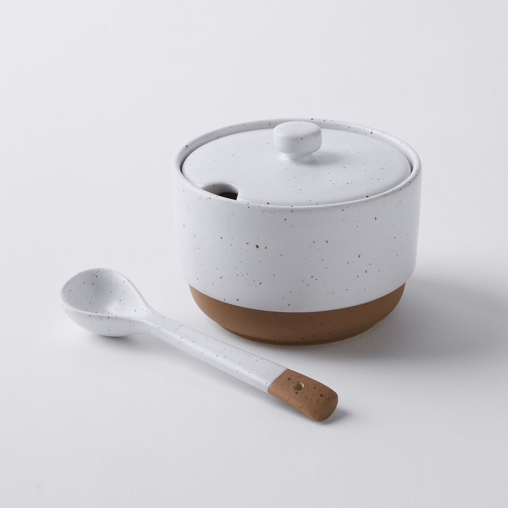 White Dansk Koffie Sugar Bowl With Spoon 1.20 LB 