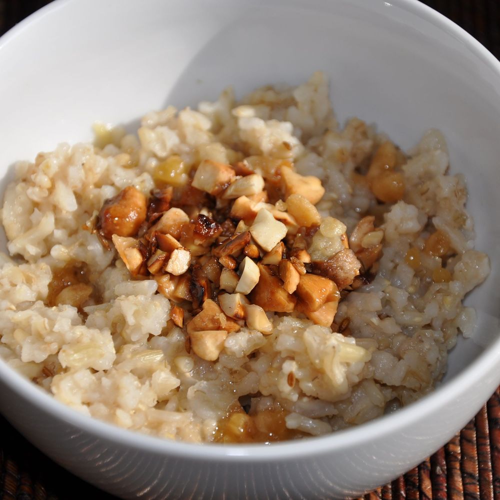 sweet and savory oat and brown basmati porridge
