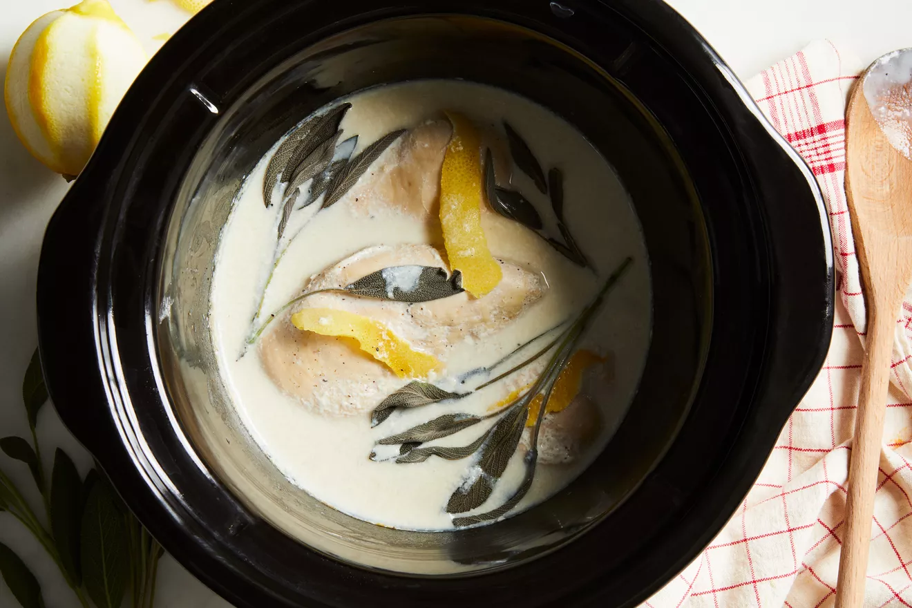 slow cooker chicken breasts with lemon, sage, and milk