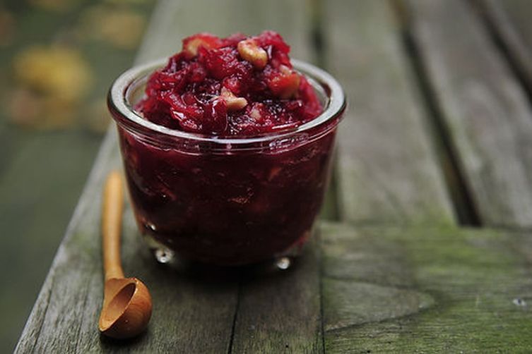 pear, brandy, and walnut cranberry sauce