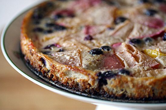 plum and blueberry custard tart with hazelnut crust