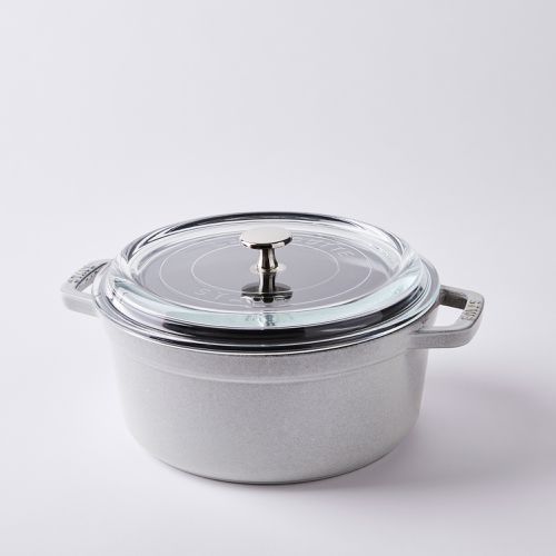 Staub Cast Iron 4-qt Round Cocotte with Glass Lid - White 