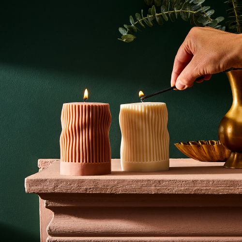 Kin & Care Decorative Pillar Candles, 2 Designs, 3 Colors on Food52