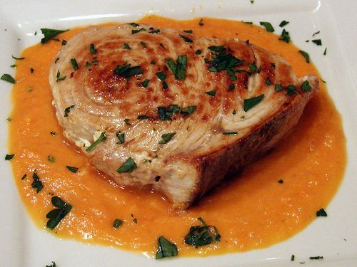 Seared Swordfish with Tomato Saffron Coulis