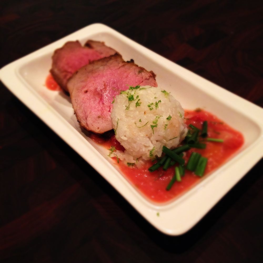 curry rubbed pork tenderloin with strawberry rhubarb compote