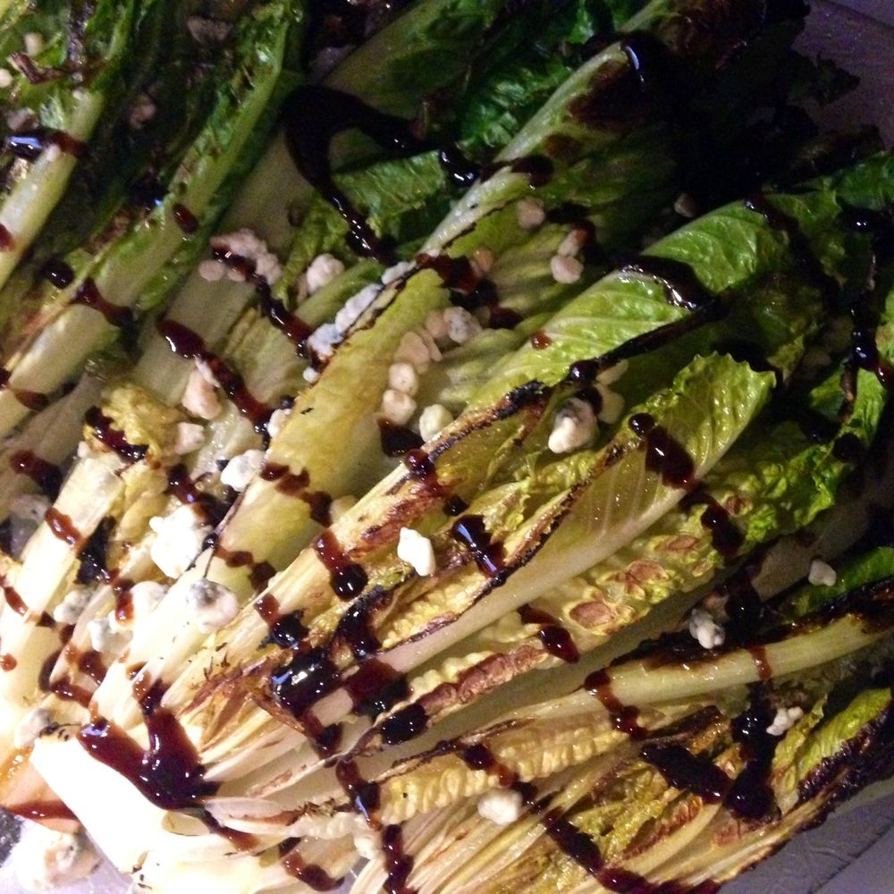 grilled romaine with smoked blue cheese and a balsamic reduction