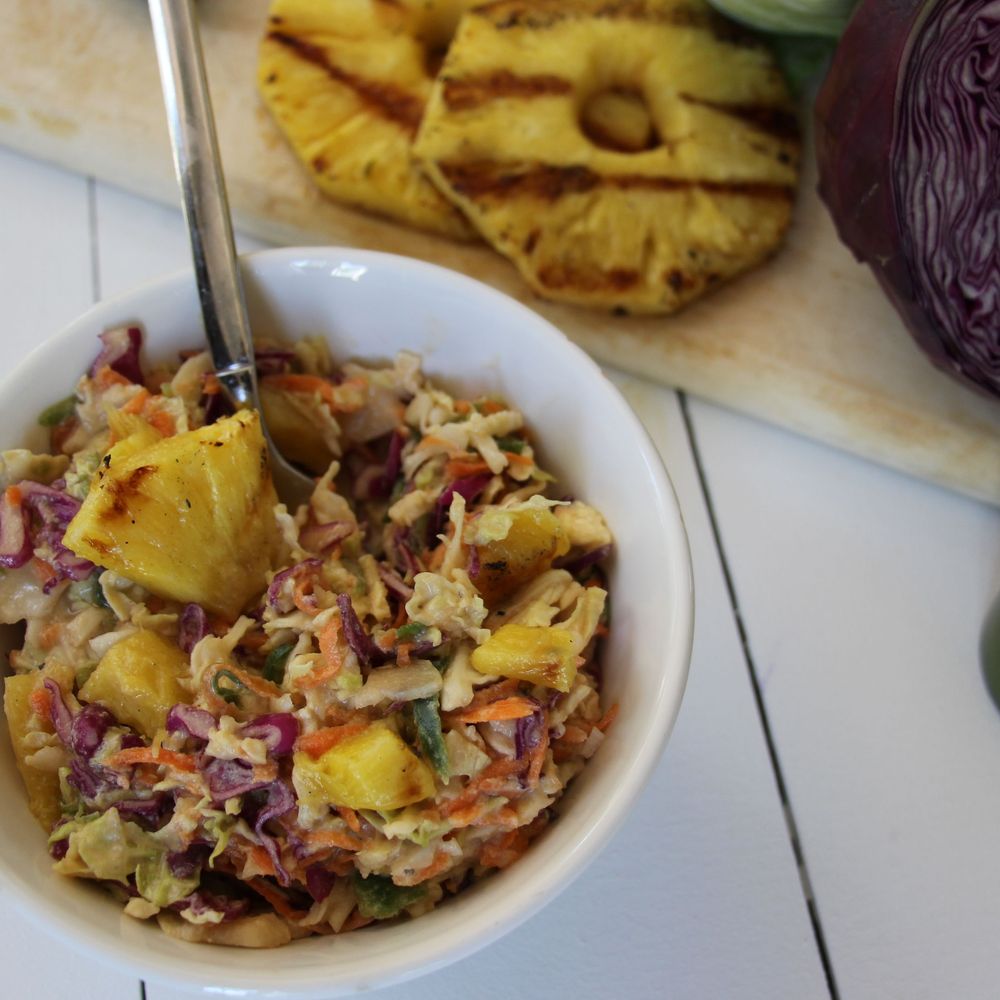 coconut jalapeño slaw with grilled pineapple