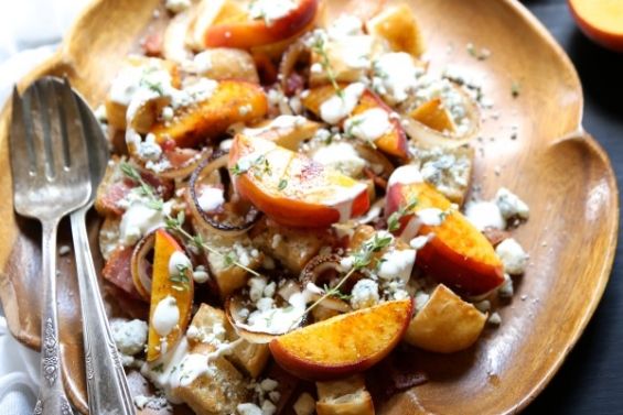 Peach and bacon salad with buttermilk dressing