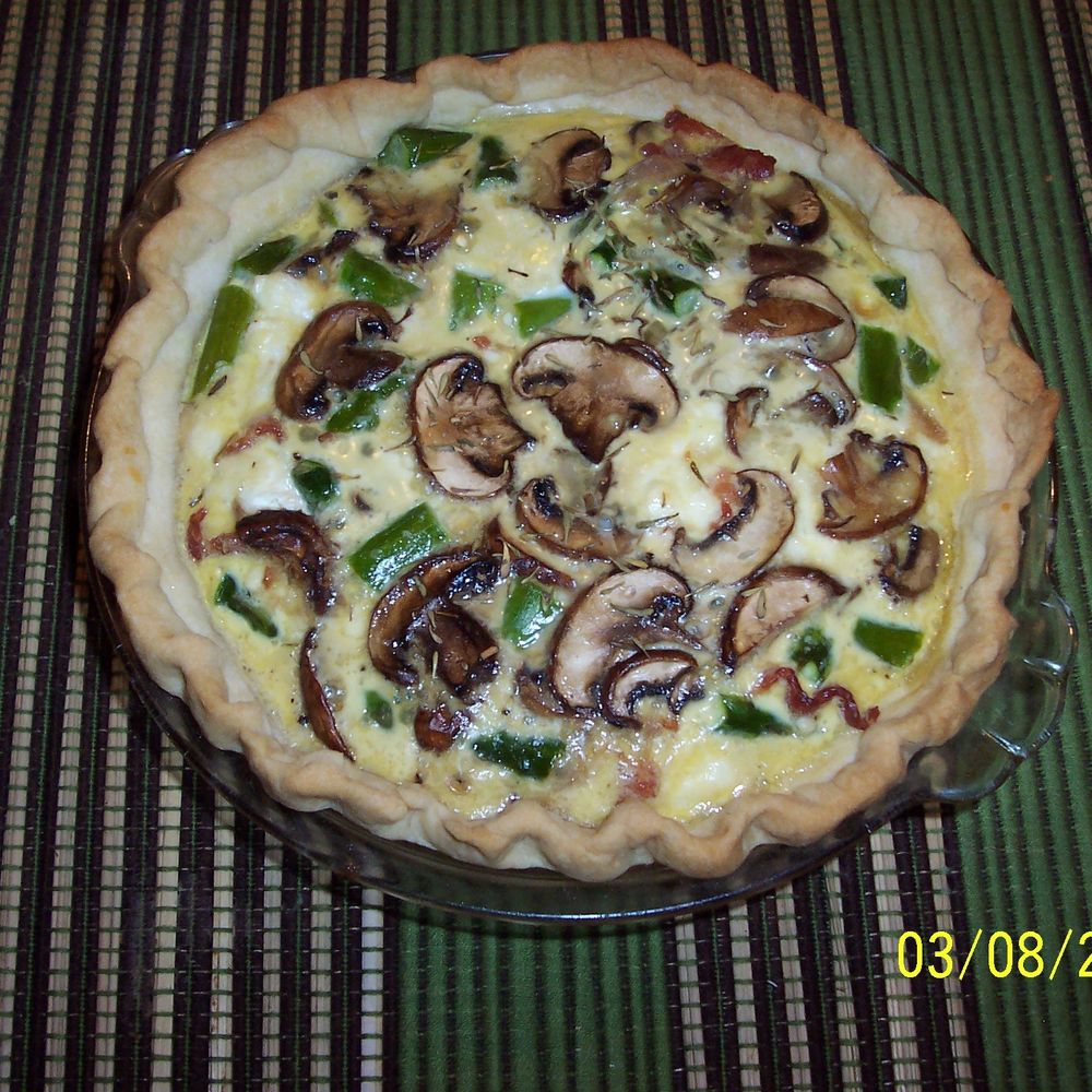 Baby bella asparagus quiche with goat cheese
