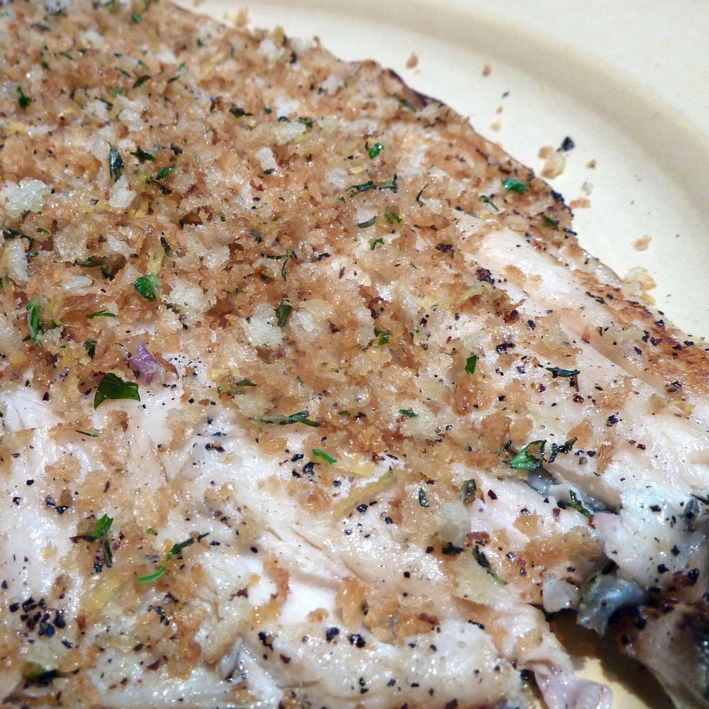 grilled trout with lemon-thyme breadcrumbs