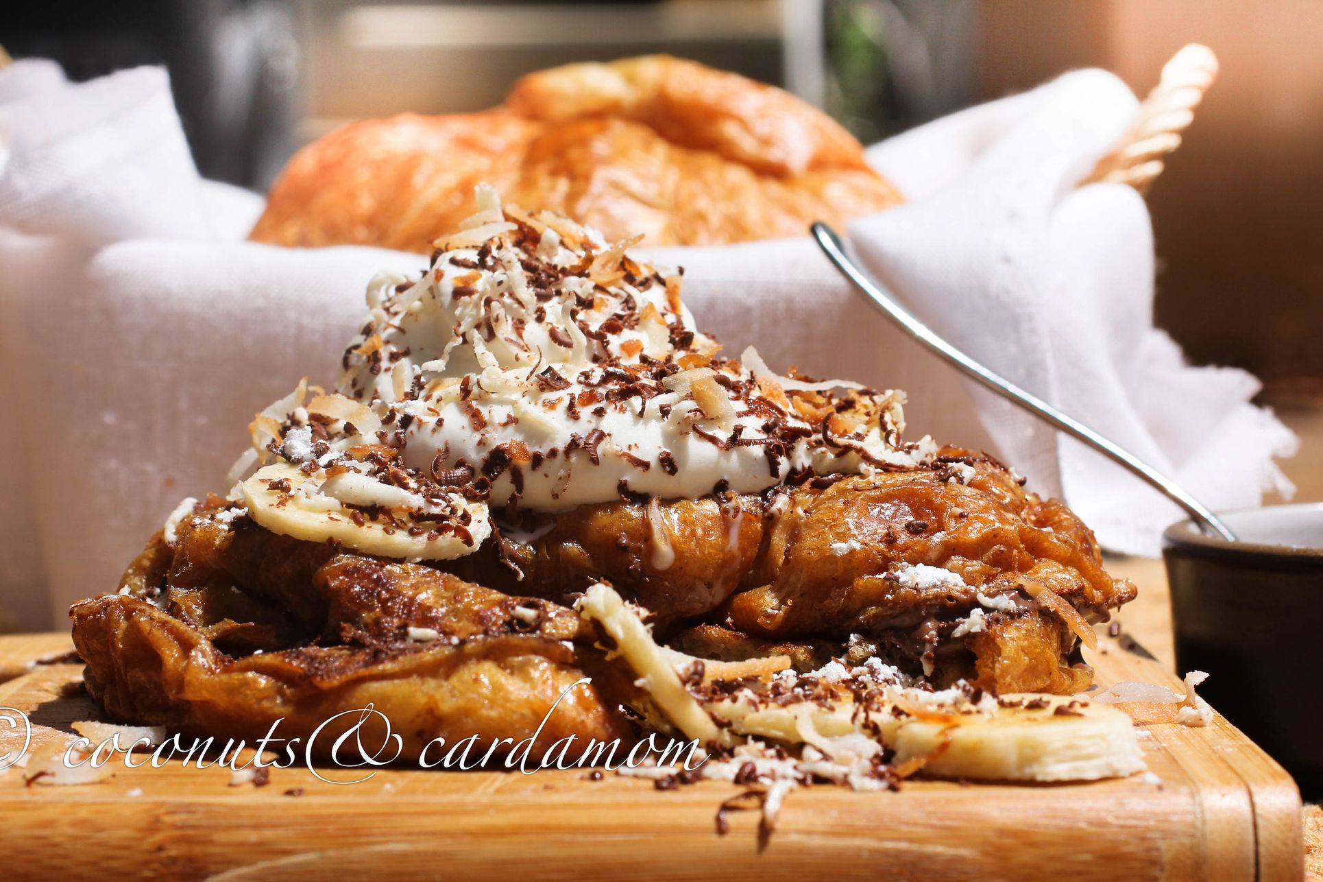 Croissant French Toast Stuffed with Nutella and Topped with
