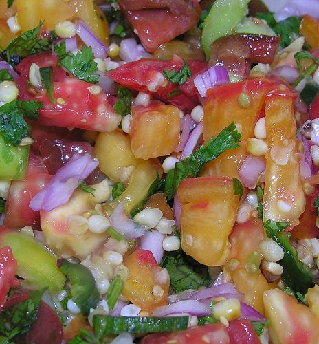 sunset salsa with heirloom tomatoes