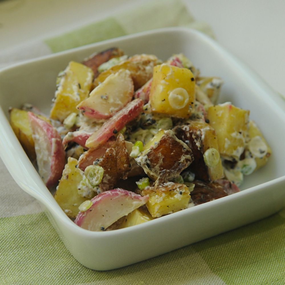 Roasted radish and potato salad with black mustard and cumin seed