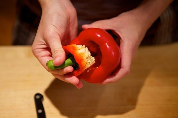 Coring a red pepper