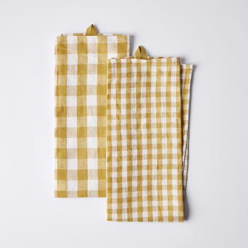 Food52 Gingham Linen Oven Mitts (Set of 2) - Teal