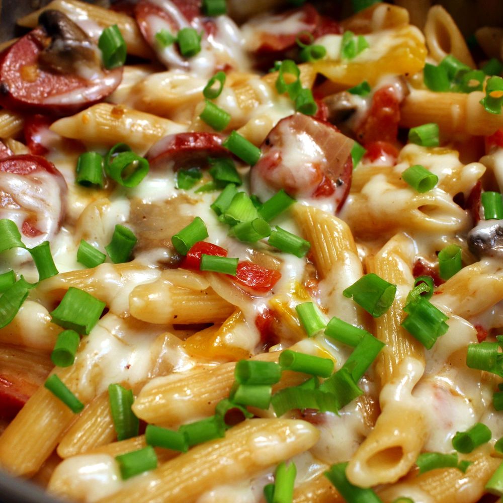 one-pot creamy sausage and pasta with vegetables