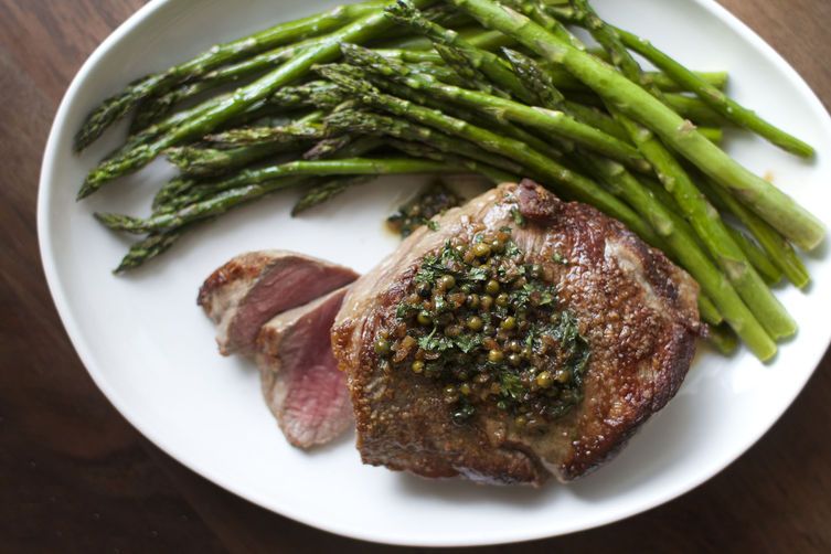 Steak with peppercorn sauce from Food52