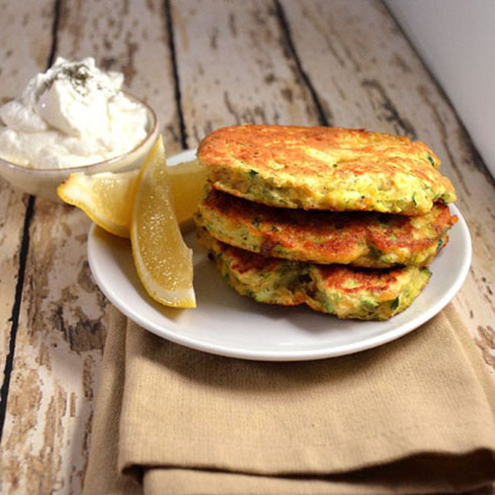 light-as-air chickpea and zucchini fritters ~ lemon, herbs and yogurt
