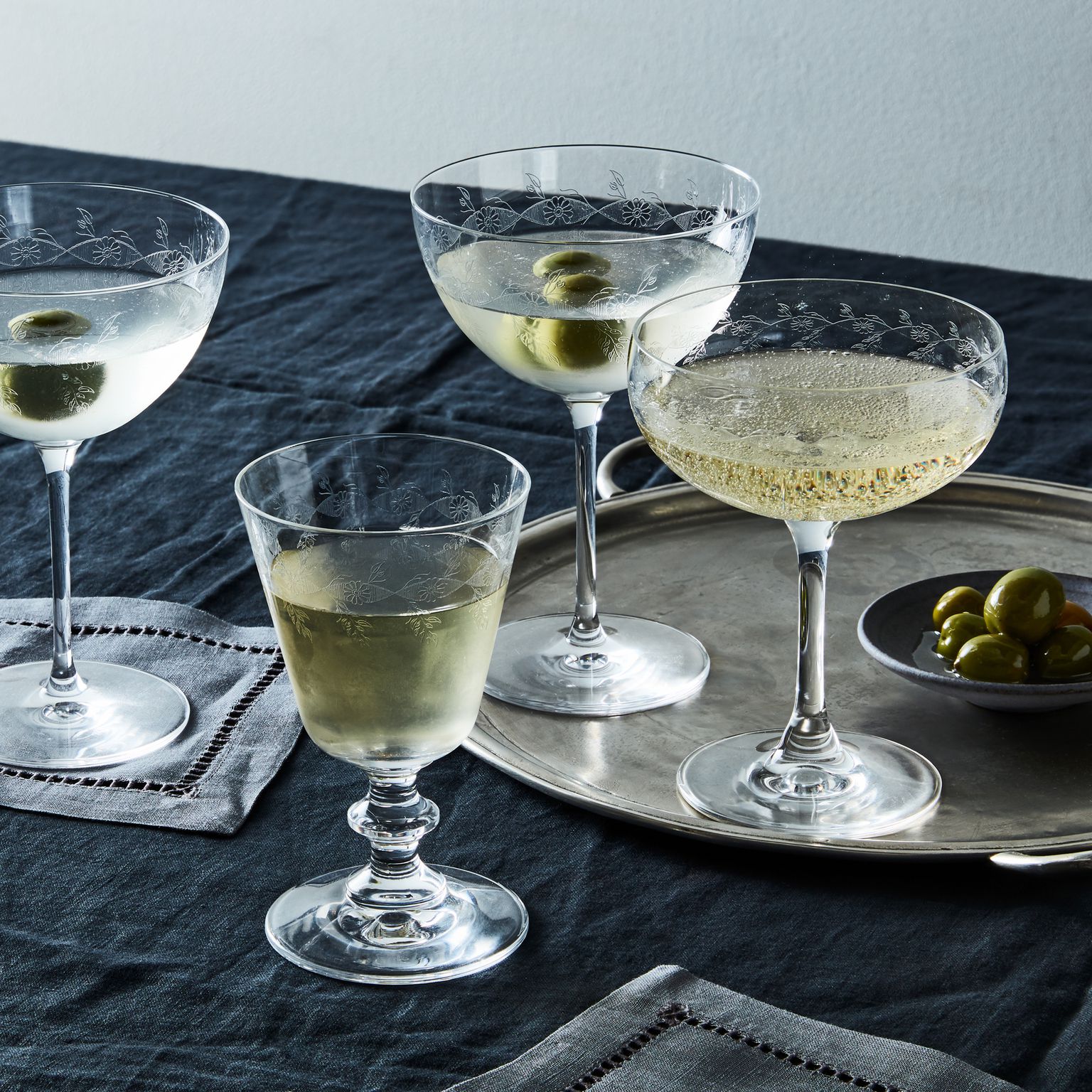 Food52 Antique-Inspired Etched Martini & Cocktail Glasses, 5 Set
