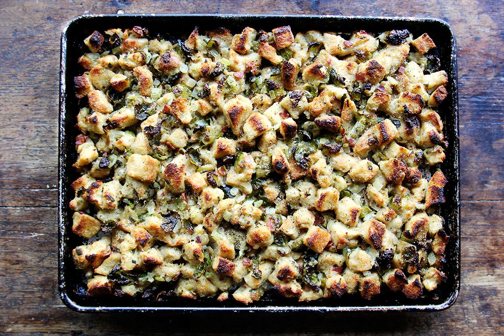 Sheet Pan Stuffing with Brussels Sprouts and Pancetta Recipe on Food52