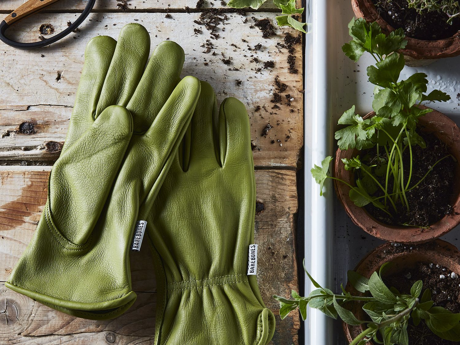 Barebones Living Classic Leather Work Gloves, Green or Yellow on Food52